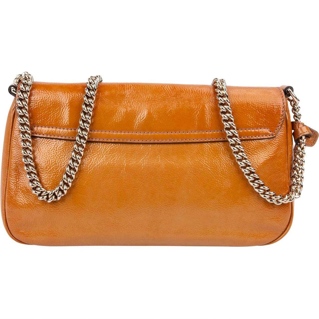 Gucci Grained Patent Leather GG Soho Chain Crossbody Bag Bruin