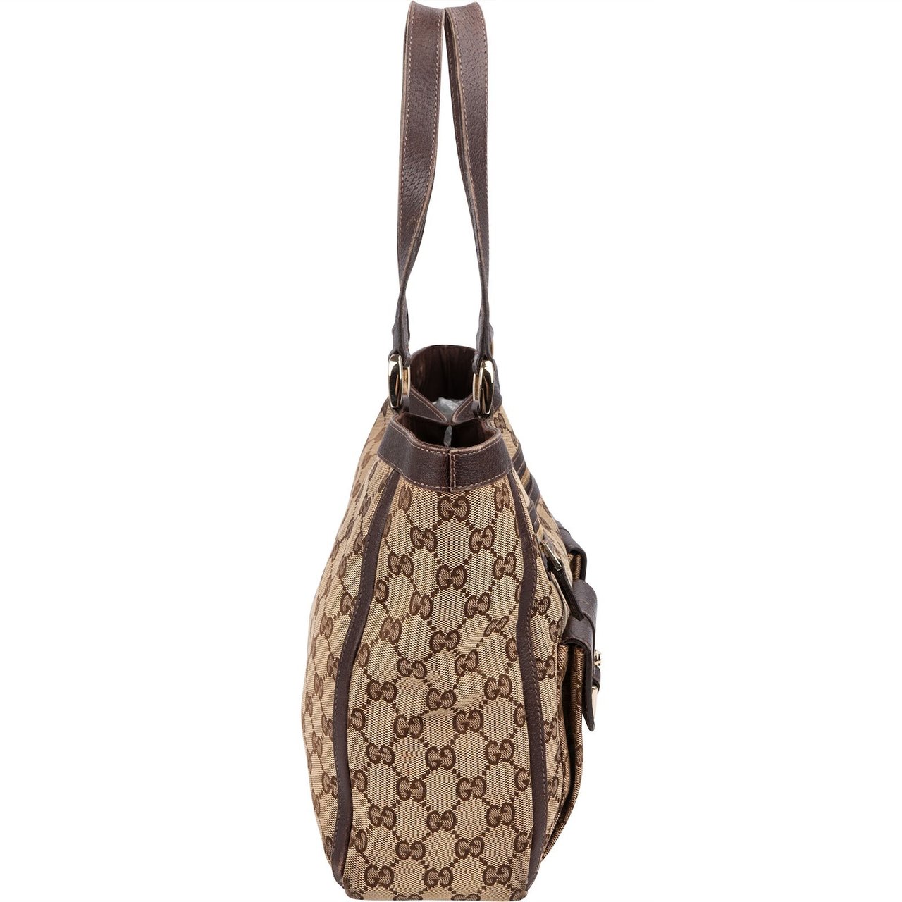 Gucci Monogram GG Abbey D-Ring Double Pocket Tote Shoulder Bag Beige
