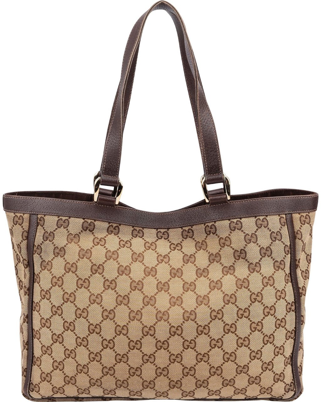 Gucci Monogram GG Abbey D-Ring Double Pocket Tote Shoulder Bag Beige