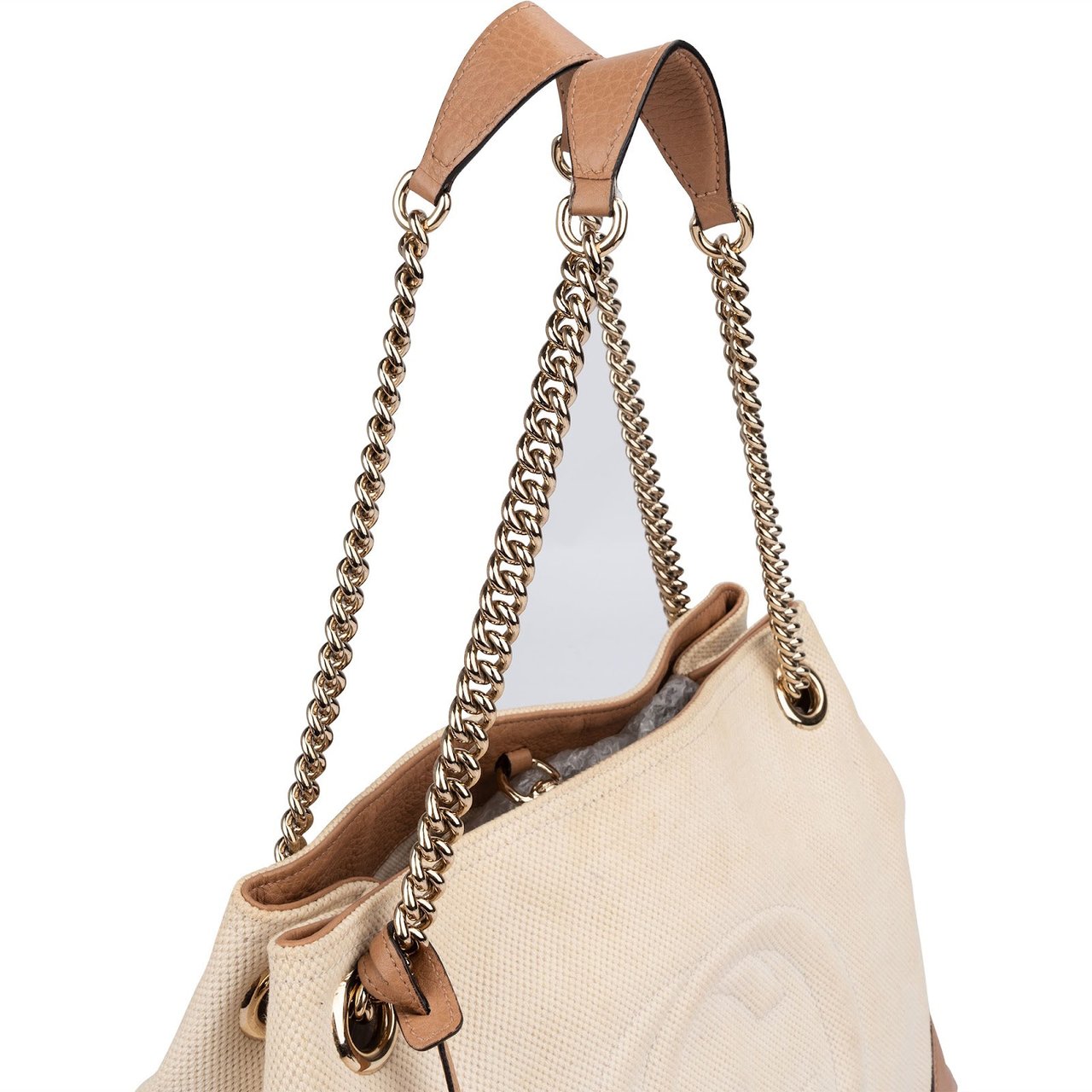 Gucci Perforated Leather Canvas GG Soho Crossbody Bag Beige