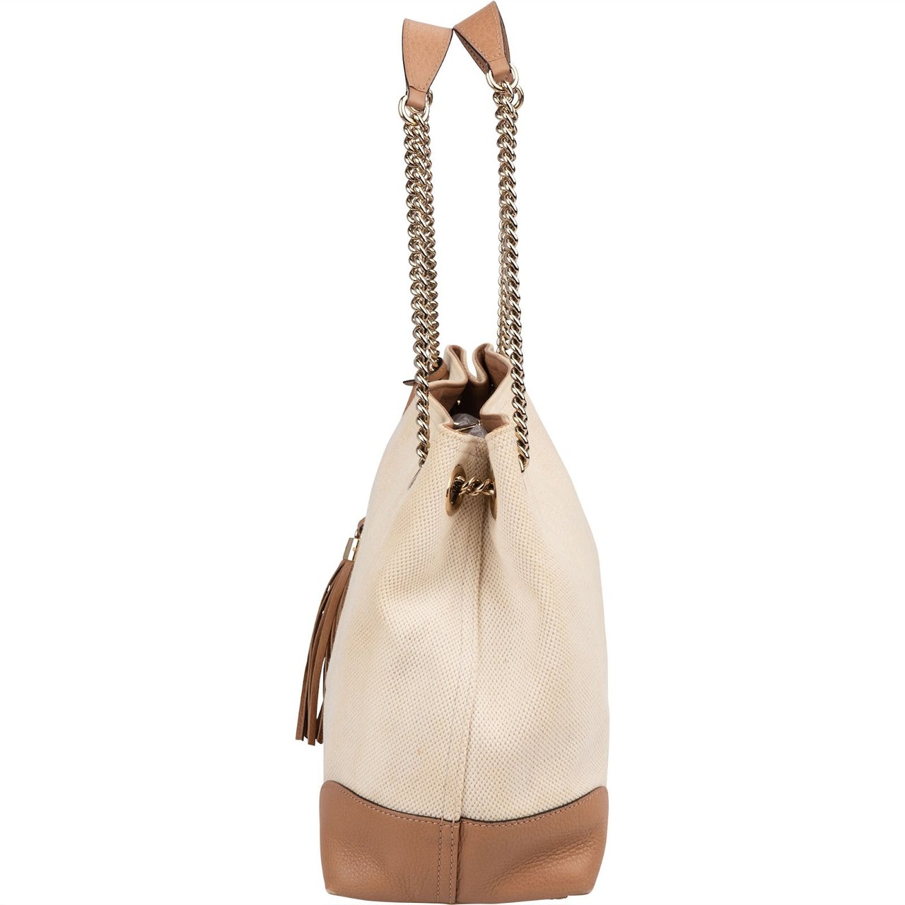 Gucci Perforated Leather Canvas GG Soho Crossbody Bag Beige