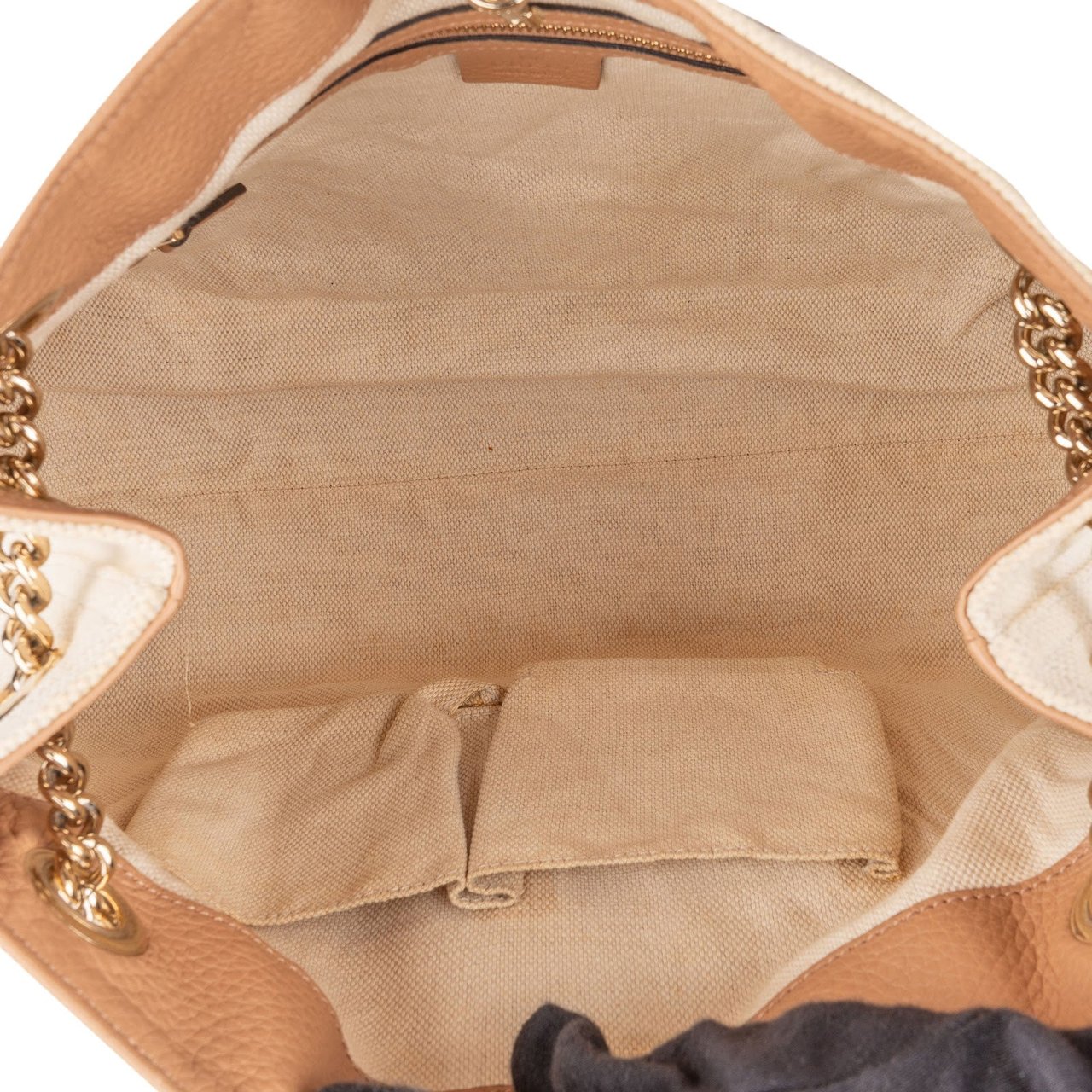 Gucci Perforated Leather Canvas GG Soho Crossbody Bag Beige
