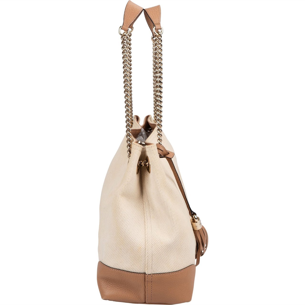 Gucci Perforated Leather Canvas GG Soho Crossbody Bag Beige
