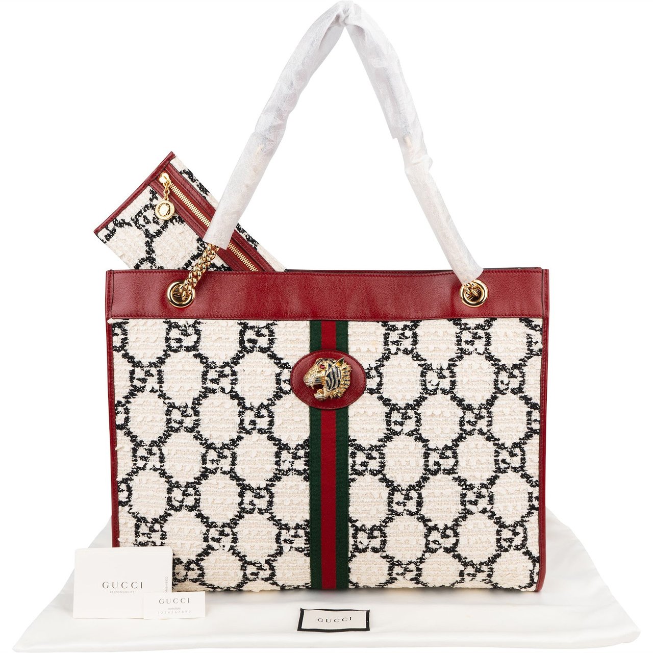 Gucci Monogram GG Tweed Web Stripe Rajah Tote Shoulder Bag Wit