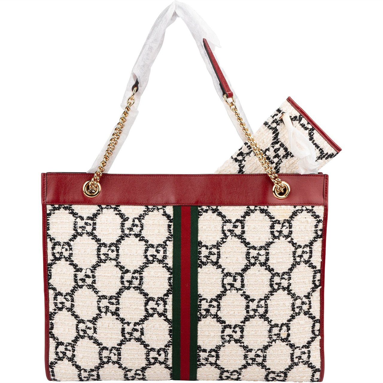 Gucci Monogram GG Tweed Web Stripe Rajah Tote Shoulder Bag Wit