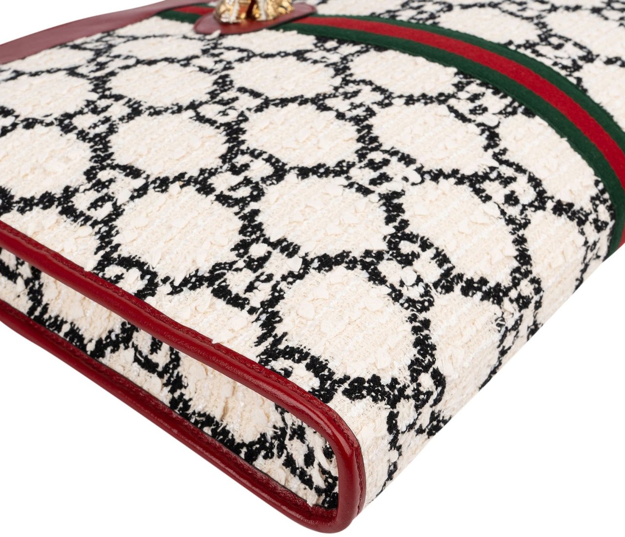 Gucci Monogram GG Tweed Web Stripe Rajah Tote Shoulder Bag Wit