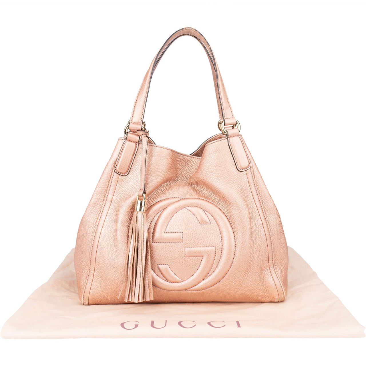Gucci Gucci Pink Metallic GG Soho Handbag Roze