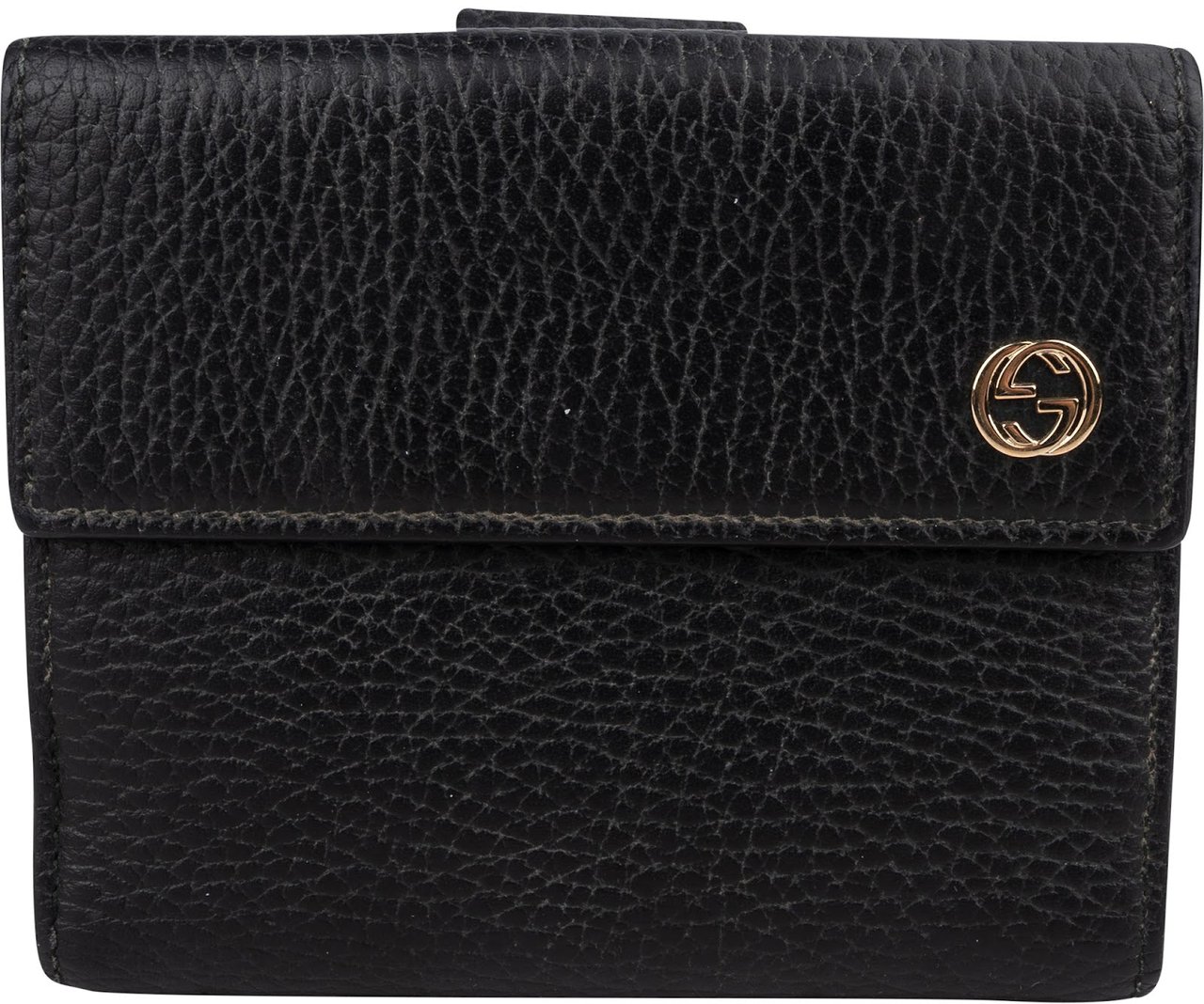 Gucci Grained Leather Interlocking GG Wallet Zwart