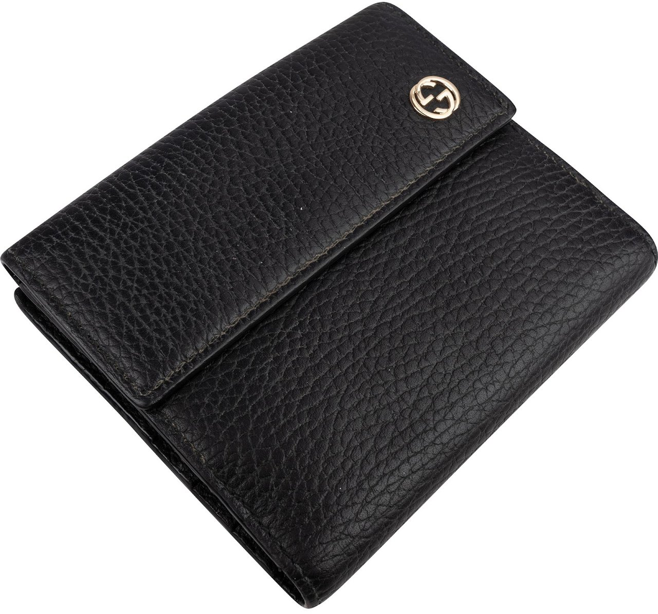 Gucci Grained Leather Interlocking GG Wallet Zwart