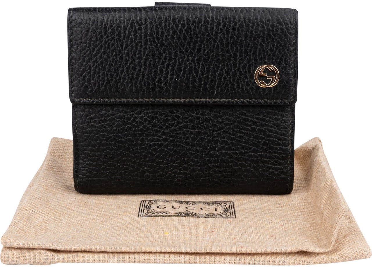 Gucci Grained Leather Interlocking GG Wallet Zwart