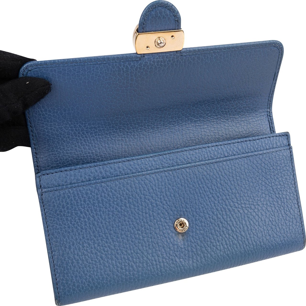 Gucci Pebbled Leather Interlocking GG Continental Wallet Blauw