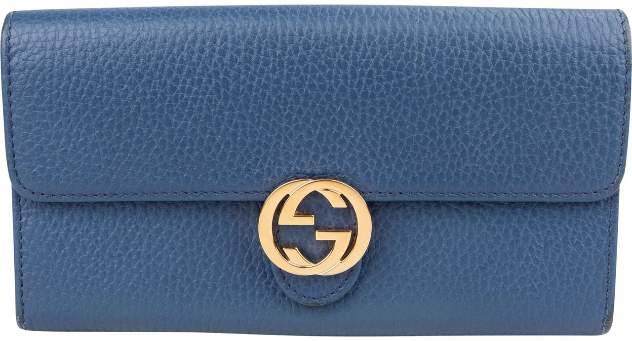 Gucci Pebbled Leather Interlocking GG Continental Wallet Blauw