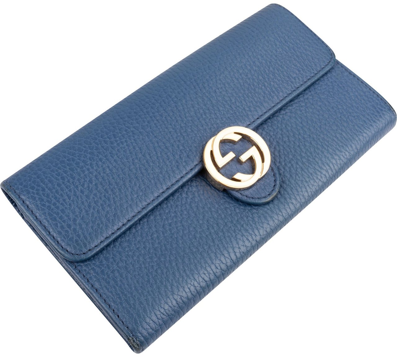 Gucci Pebbled Leather Interlocking GG Continental Wallet Blauw