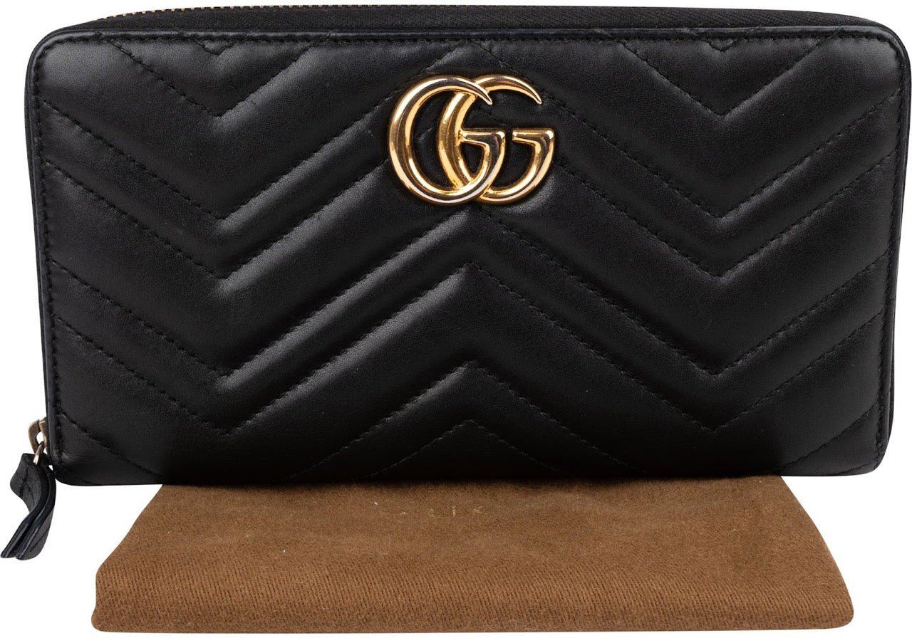 Gucci Monogram GG Marmont Matelassé Zip Around Organizer Wallet Zwart