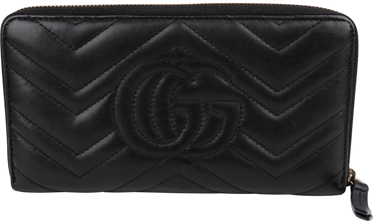 Gucci Monogram GG Marmont Matelassé Zip Around Organizer Wallet Zwart