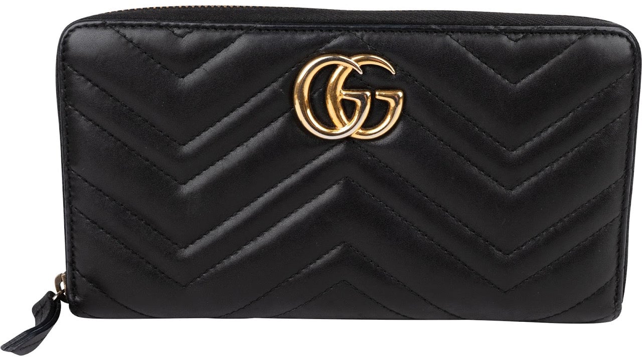 Gucci Monogram GG Marmont Matelassé Zip Around Organizer Wallet Zwart