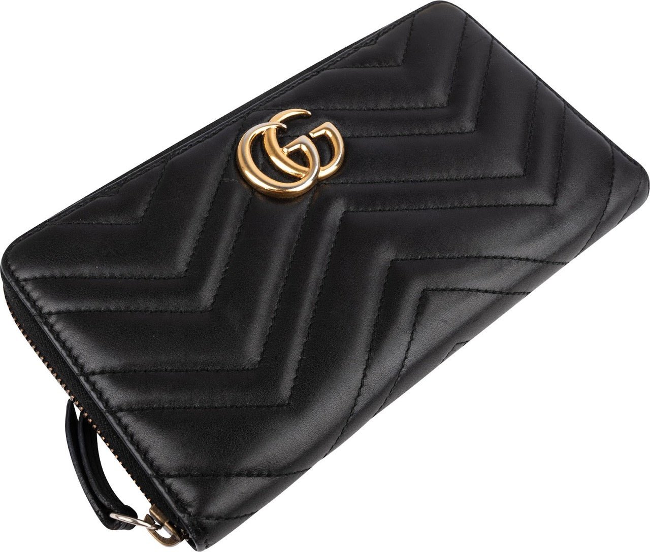 Gucci Monogram GG Marmont Matelassé Zip Around Organizer Wallet Zwart