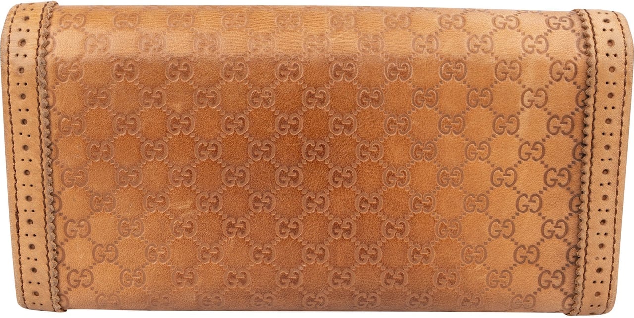 Gucci Guccissima Leather Brogue Perforated Continental Wallet Bruin