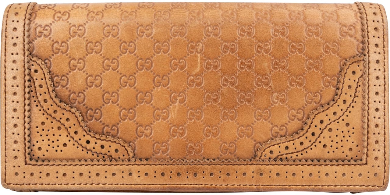 Gucci Guccissima Leather Brogue Perforated Continental Wallet Bruin