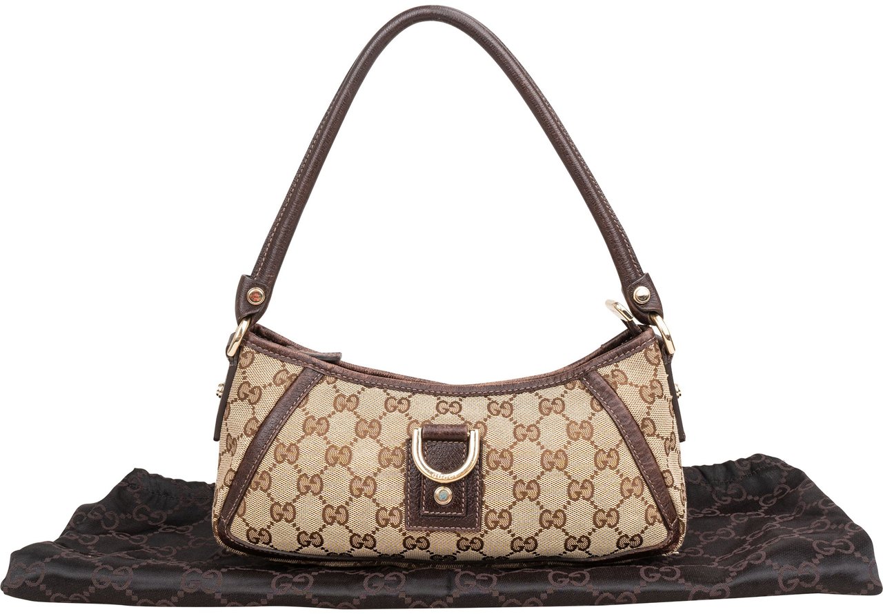 Gucci Monogram GG Canvas Abbey D-Ring Pochette Shoulder Bag Beige