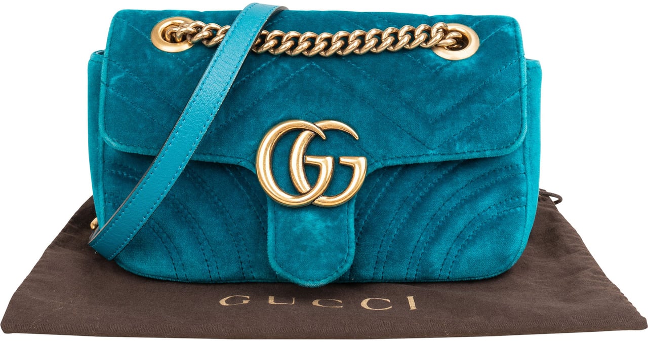 Gucci Chevron Velvet GG Marmont Small Crossbody Bag Divers