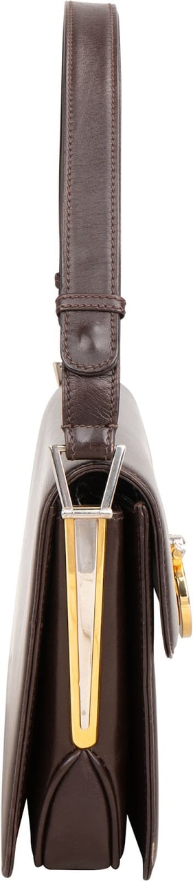 Gucci Brown Lambskin Vintage Circle GG Single Flap Shoulder Bag Bruin