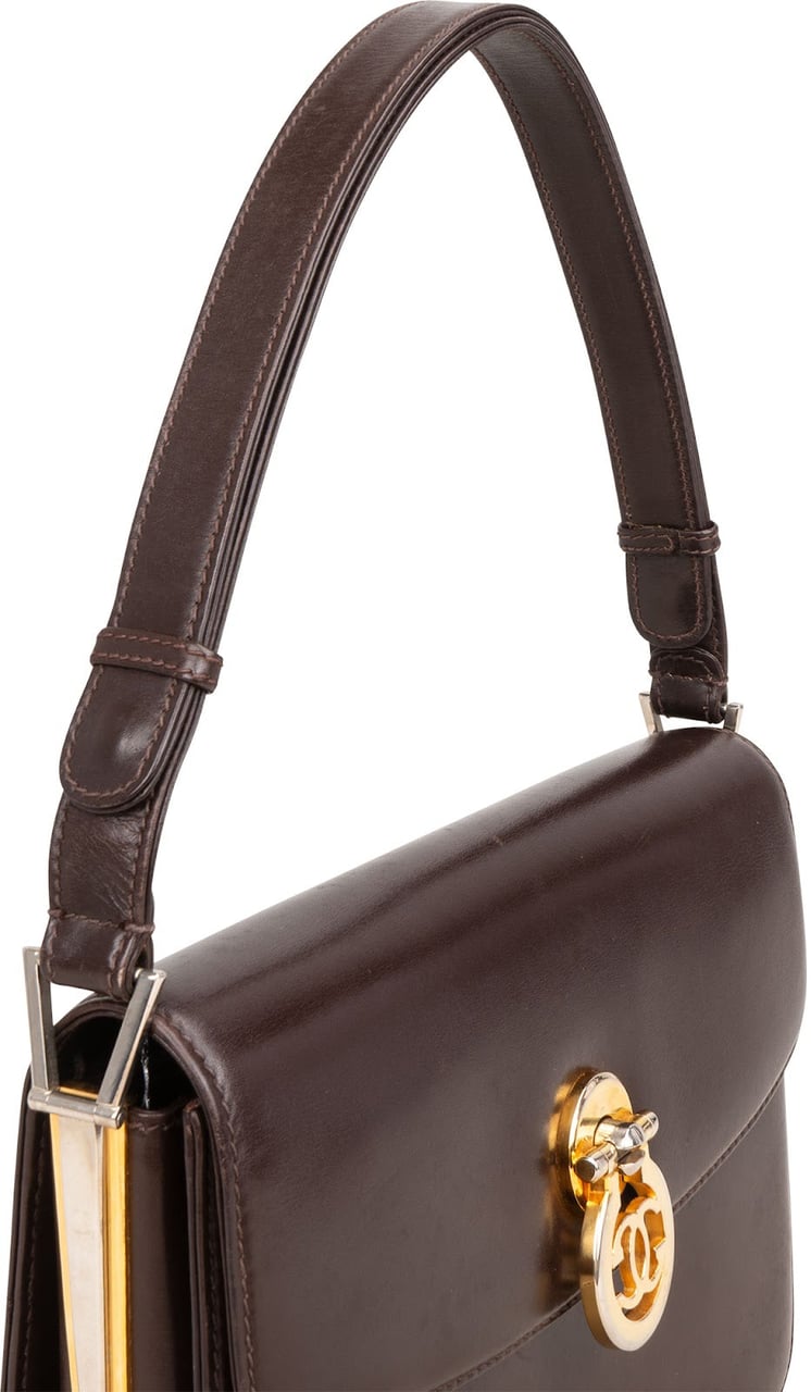 Gucci Brown Lambskin Vintage Circle GG Single Flap Shoulder Bag Bruin