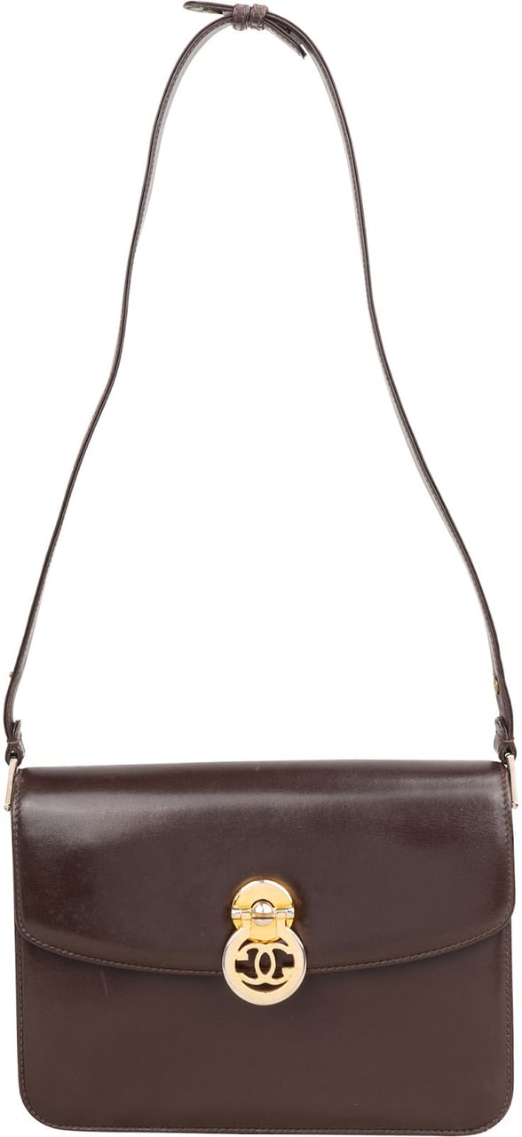 Gucci Brown Lambskin Vintage Circle GG Single Flap Shoulder Bag Bruin