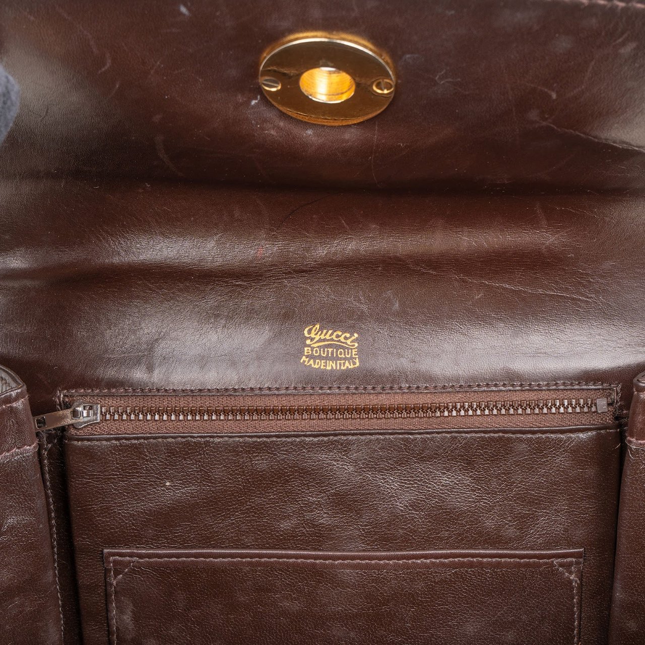 Gucci Brown Lambskin Vintage Circle GG Single Flap Shoulder Bag Bruin