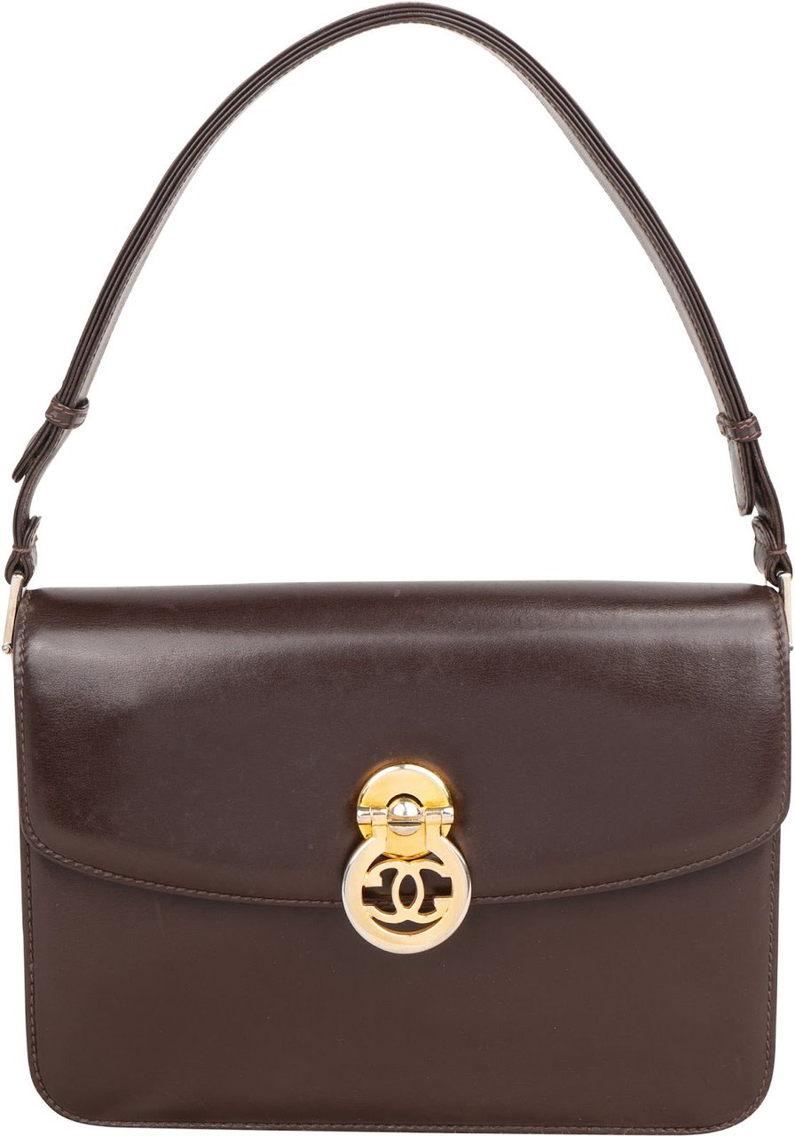 Gucci Brown Lambskin Vintage Circle GG Single Flap Shoulder Bag Bruin