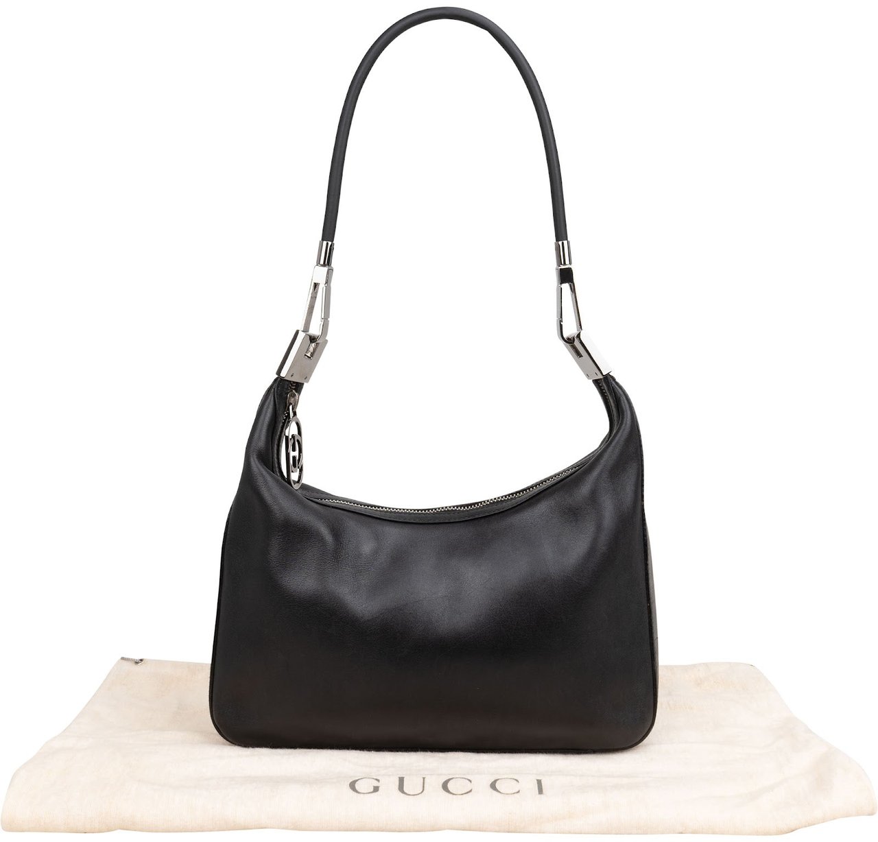 Gucci Black Leather GG Small Shoulder Bag Zwart