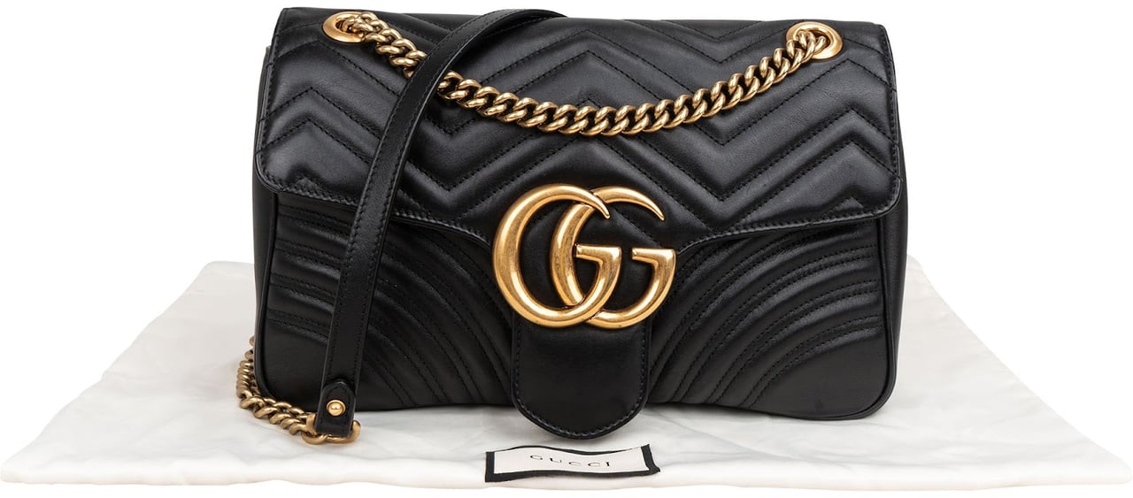 Gucci Matelassé Leather GG Large Marmont Shoulder Crossbody Bag Zwart