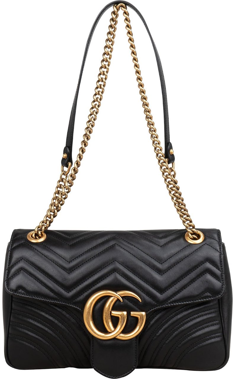 Gucci Matelassé Leather GG Large Marmont Shoulder Crossbody Bag Zwart
