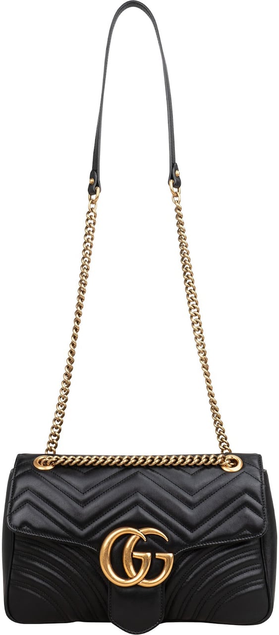 Gucci Matelassé Leather GG Large Marmont Shoulder Crossbody Bag Zwart
