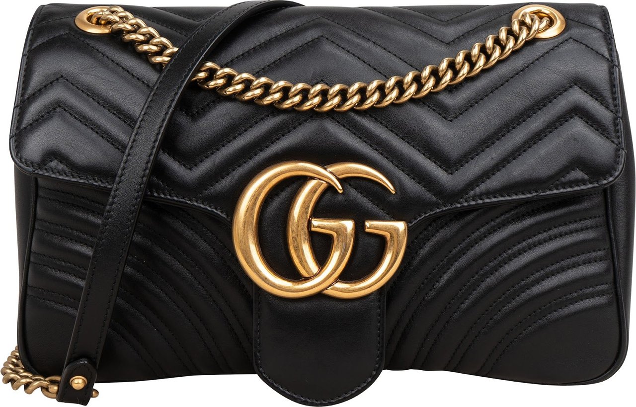 Gucci Matelassé Leather GG Large Marmont Shoulder Crossbody Bag Zwart