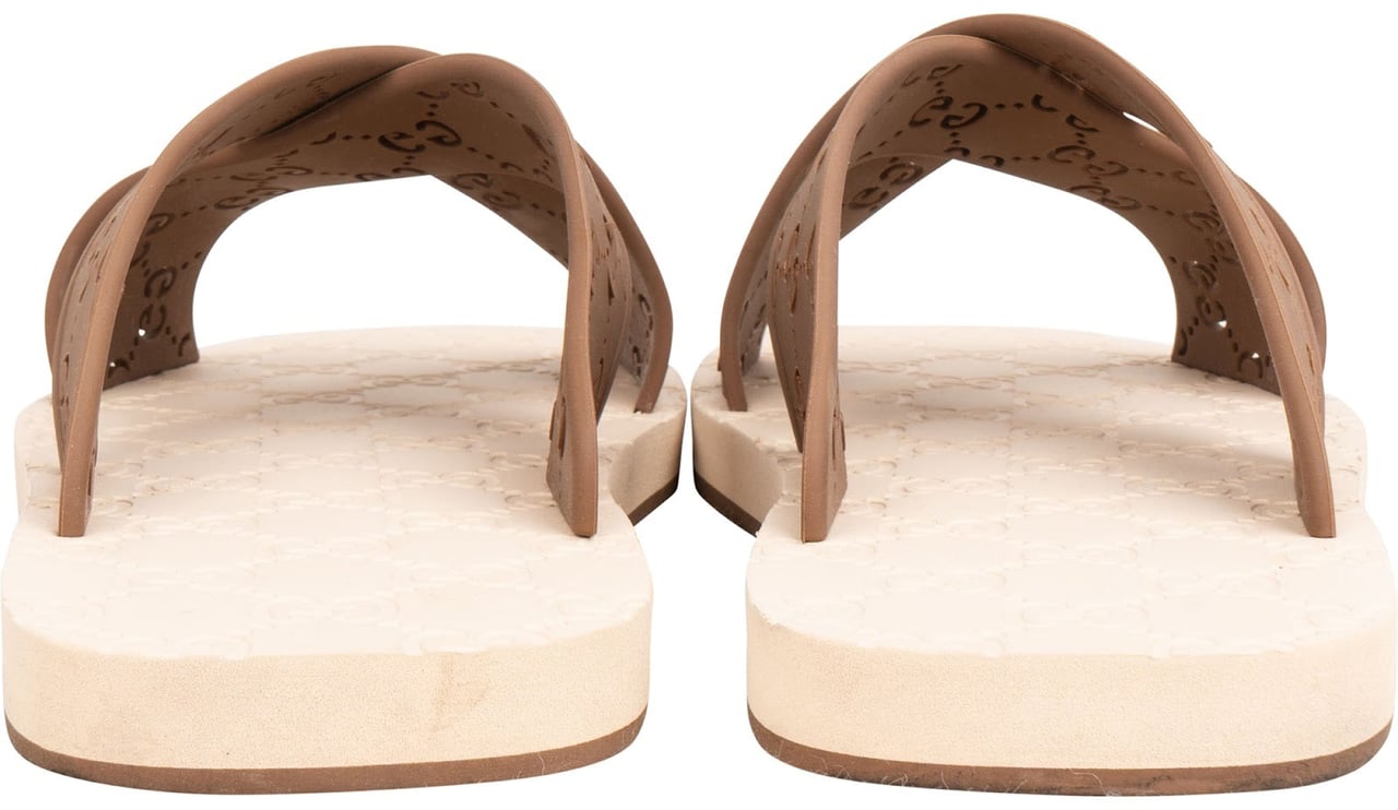 Gucci Multicolor Haselnut Crossed GG Rubber Slide Sandals (44) Bruin