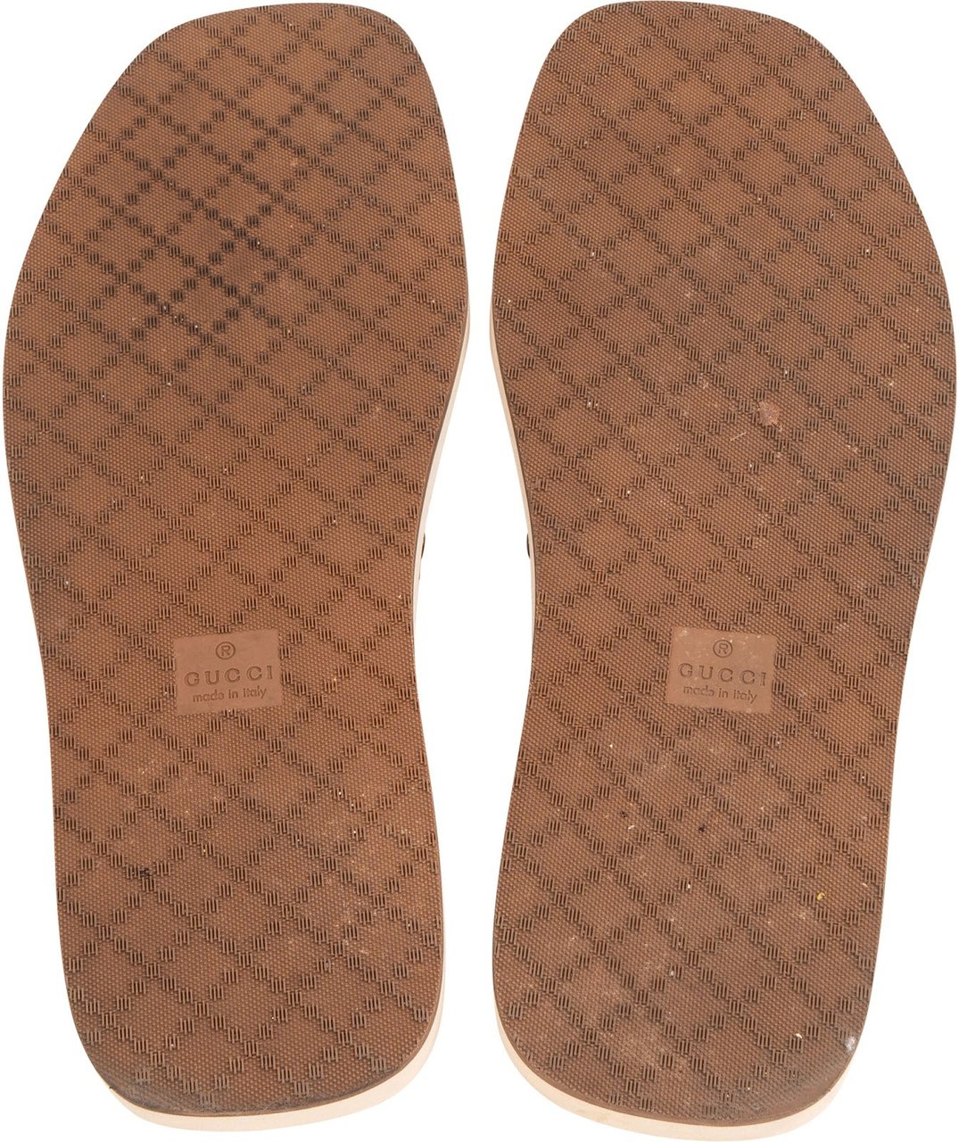 Gucci Multicolor Haselnut Crossed GG Rubber Slide Sandals (44) Bruin