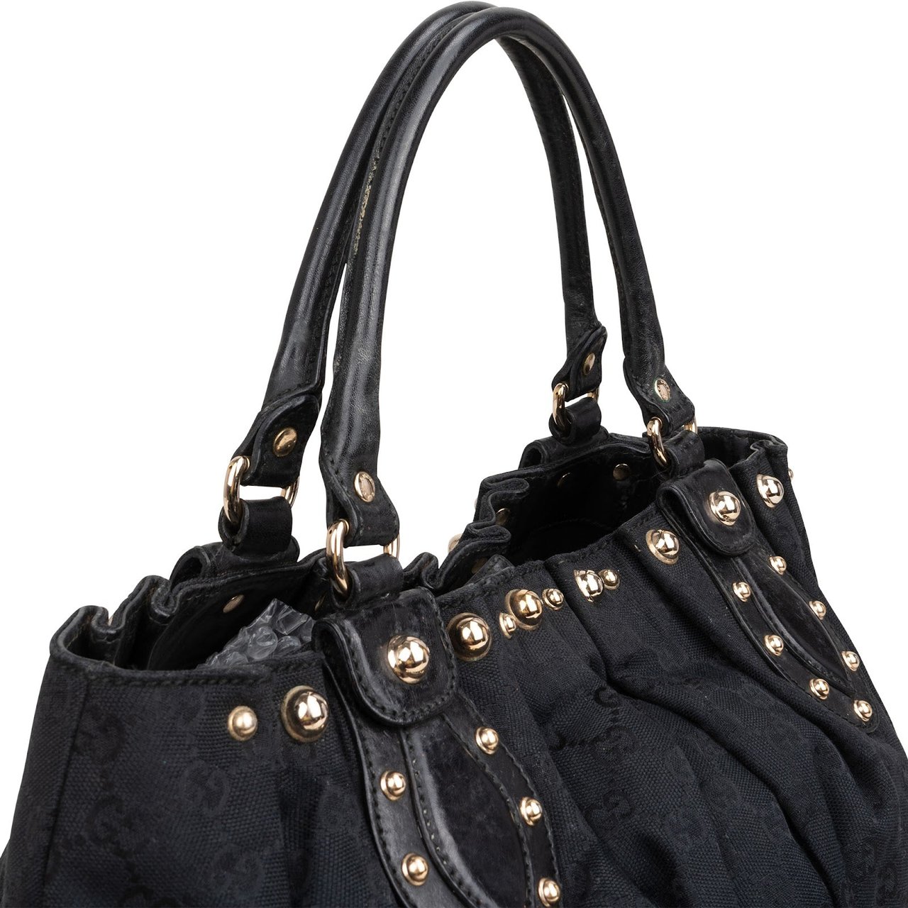 Gucci Monogram GG Canvas Studded Hysteria Tote Handbag Zwart