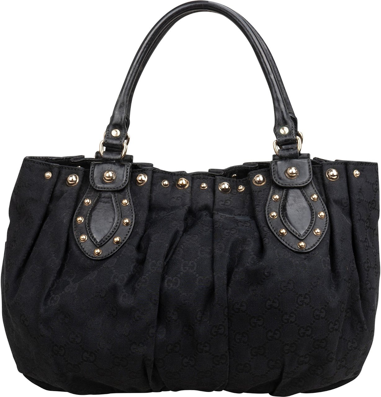 Gucci Monogram GG Canvas Studded Hysteria Tote Handbag Zwart