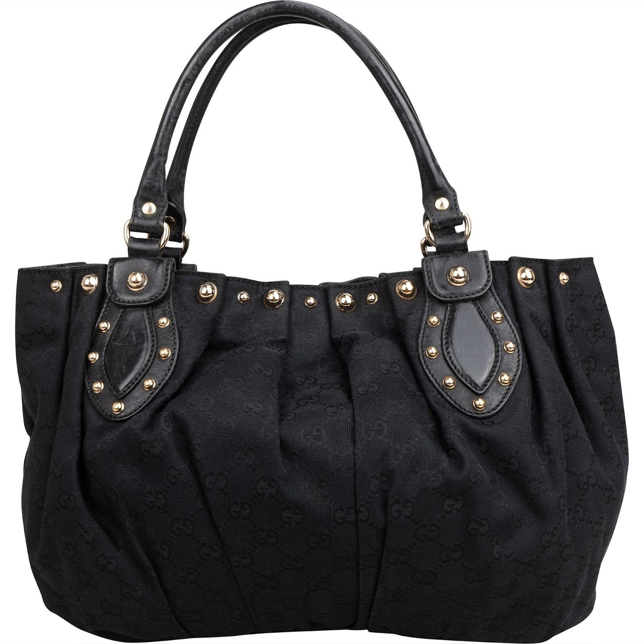 Gucci Monogram GG Canvas Studded Hysteria Tote Handbag Zwart