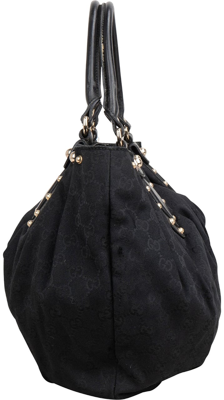 Gucci Monogram GG Canvas Studded Hysteria Tote Handbag Zwart