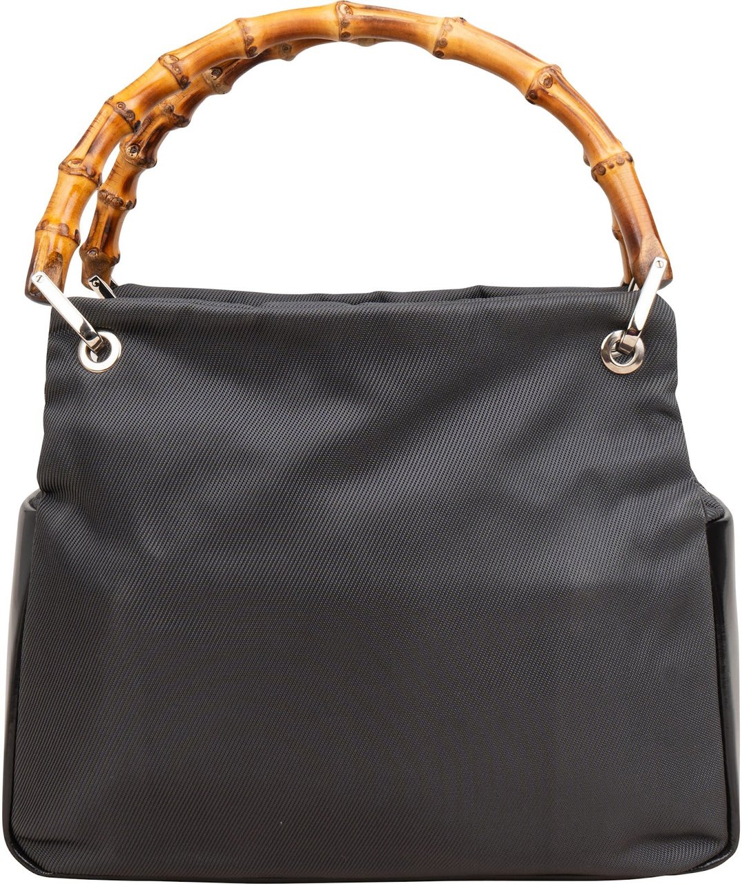 Gucci Black Leather Nylon Bamboo Top Handle Handbag Zwart