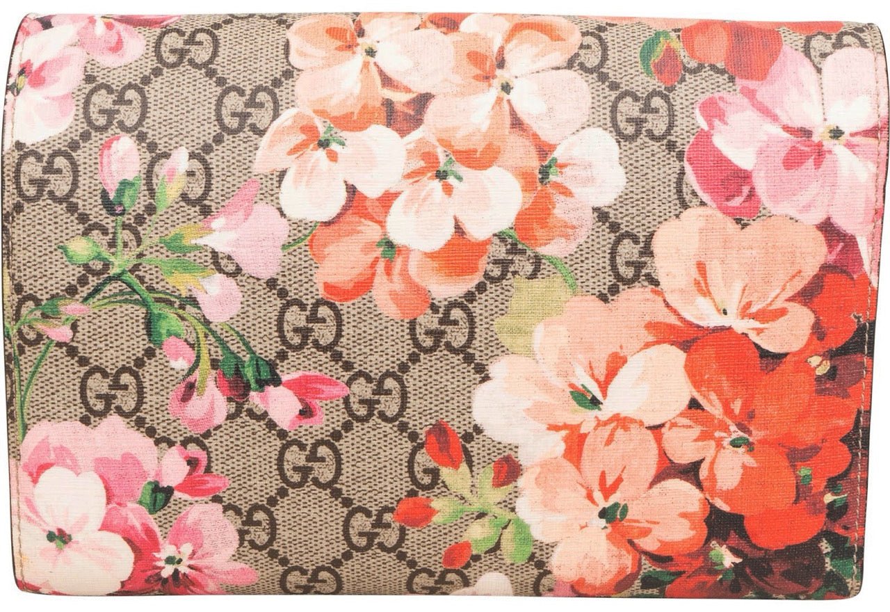 Gucci Monogram GG Supreme Blooms Dionysus Wallet On Chain Crossbody Bag Roze