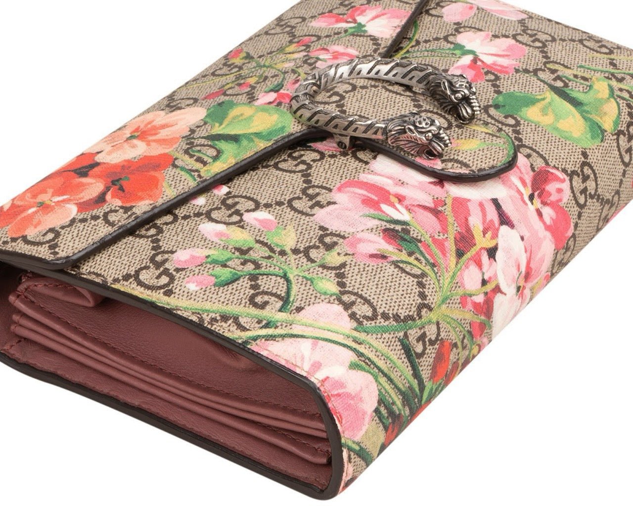 Gucci Monogram GG Supreme Blooms Dionysus Wallet On Chain Crossbody Bag Roze