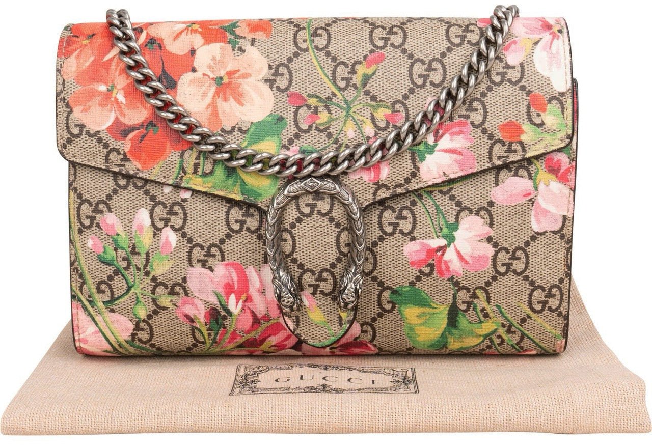 Gucci Monogram GG Supreme Blooms Dionysus Wallet On Chain Crossbody Bag Roze