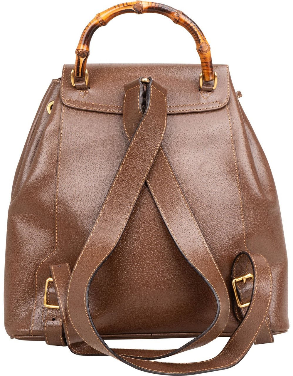 Gucci Brown Pebbled Leather Bamboo Drawstring Backpack Bruin