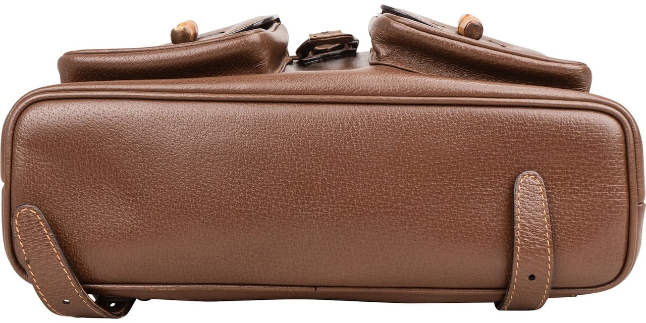 Gucci Brown Pebbled Leather Bamboo Drawstring Backpack Bruin