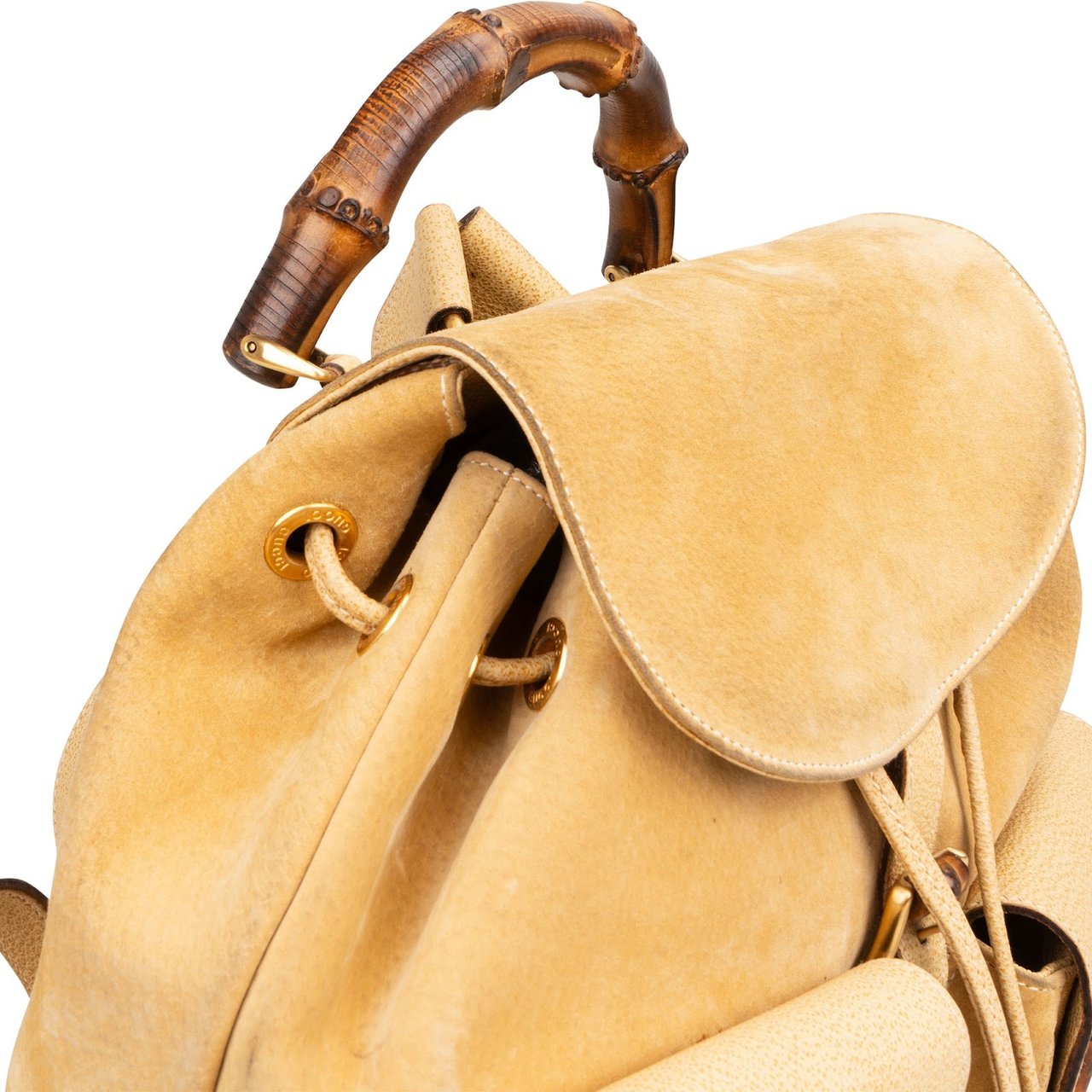 Gucci Suede Bamboo Drawstring Backpack Beige