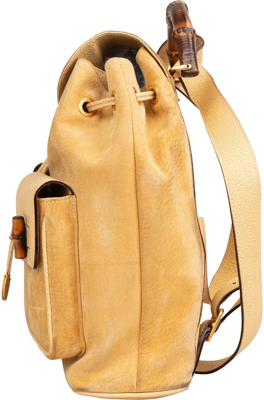 Gucci Suede Bamboo Drawstring Backpack Beige