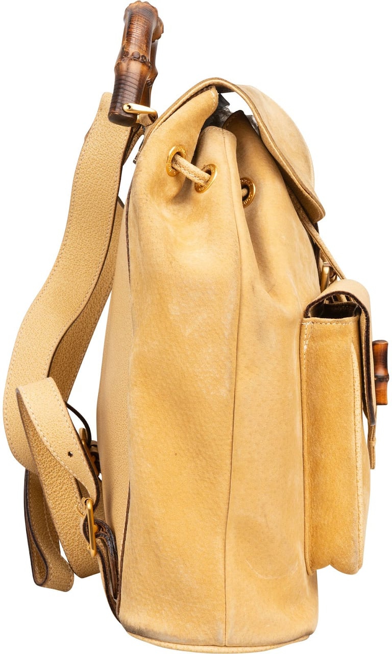 Gucci Suede Bamboo Drawstring Backpack Beige